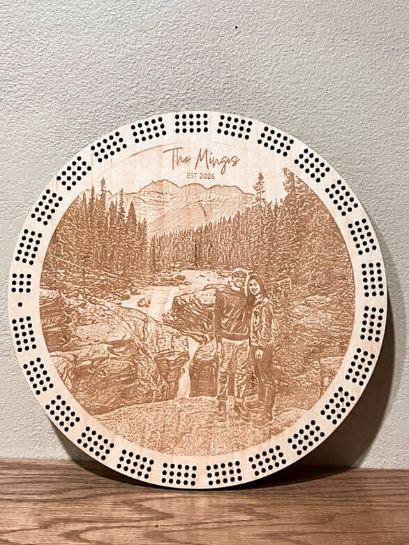 Personalized 3-Player Cribbage Board – 10 Inch Round
