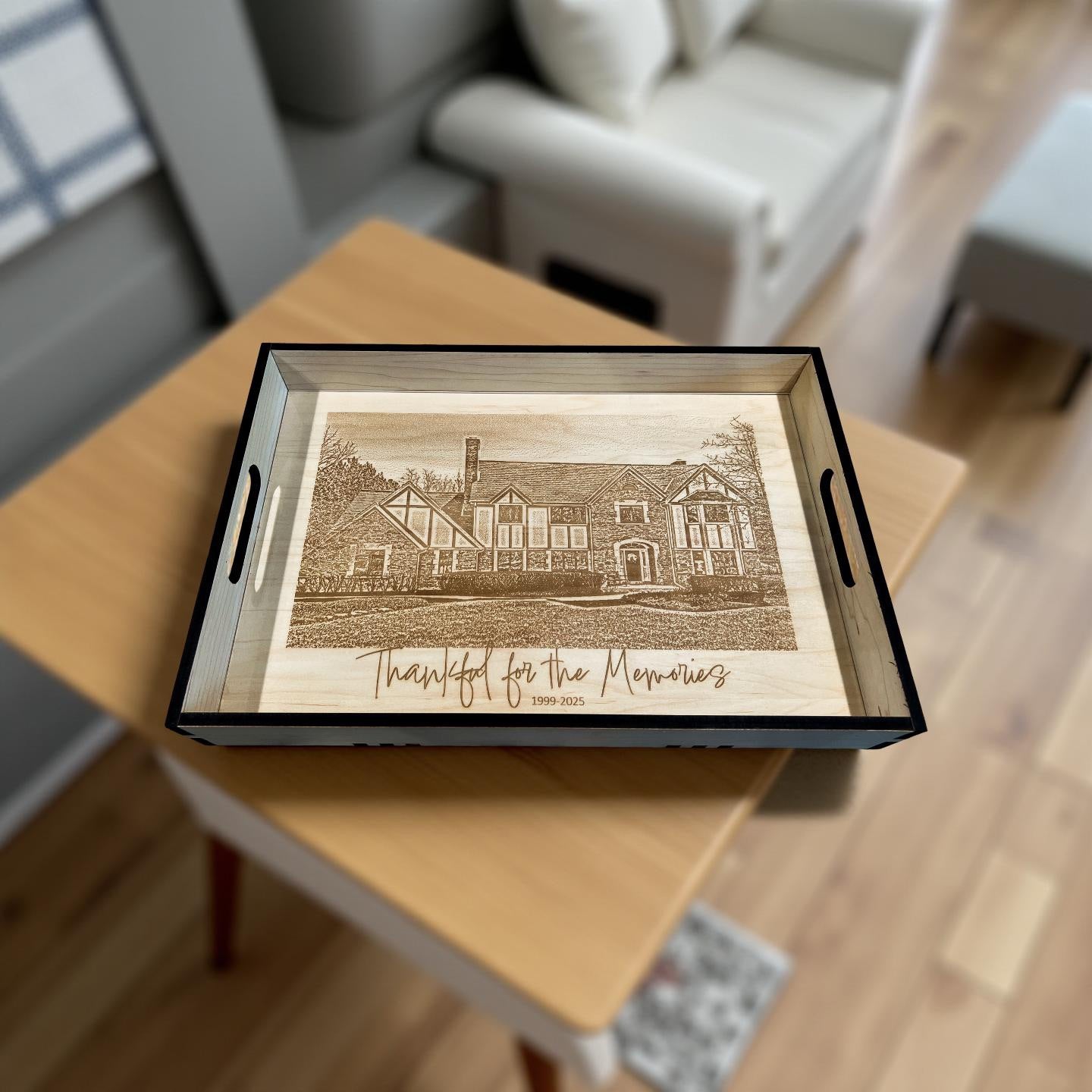 Laser Cut Ottoman Tray with Acrylic Top and Built in Handles