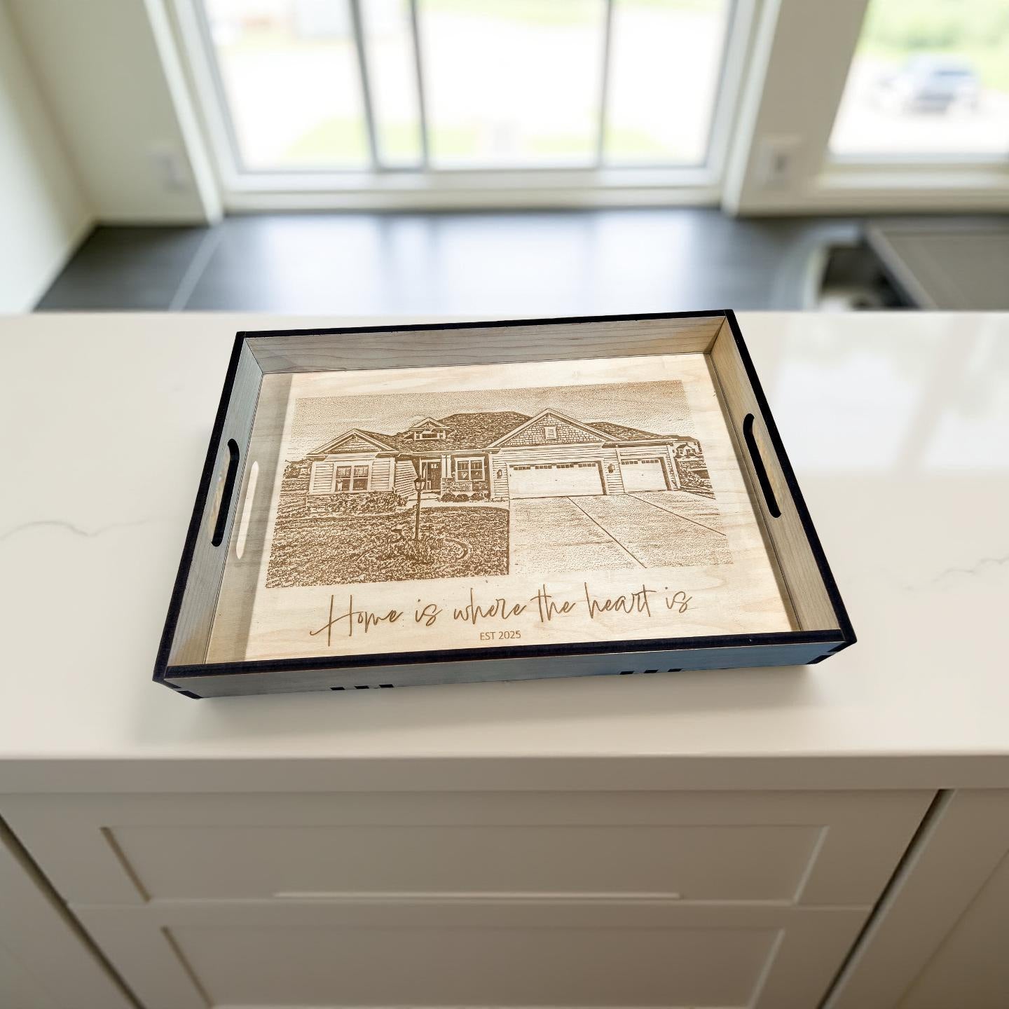 Laser Cut Ottoman Tray with Acrylic Top and Built in Handles